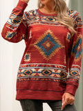 Casual Color-block Landscape Print Crew Neck Top