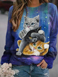 Cat Print Casual Sweatshirt