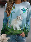 Cat Print Casual Sweatshirt