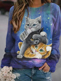 Cat Print Casual Sweatshirt