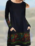 Ethnic Floral Pocket Long Sleeve Dress