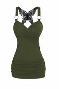 Women's Butterfly Green Vest Casual Two-Piece Set