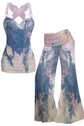 Women'S Distressed Daub Artistic Conception Casual Tank Top Two-Piece Set