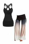 Women's Butterfly Black Vest Casual Two-Piece Set