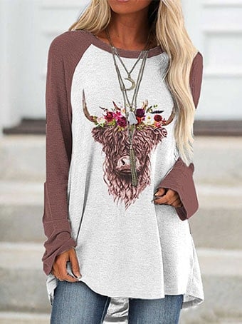 Women's Western Highland Cow Print Top