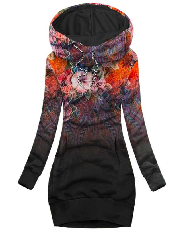 Women's Daily Vintage Print Hoodie-092202