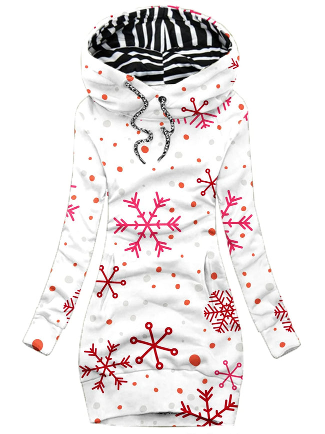 Women's Christmas Contrast Print Hoodie-112105