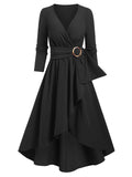 O Ring Overlap Dip Hem Surplice Dress