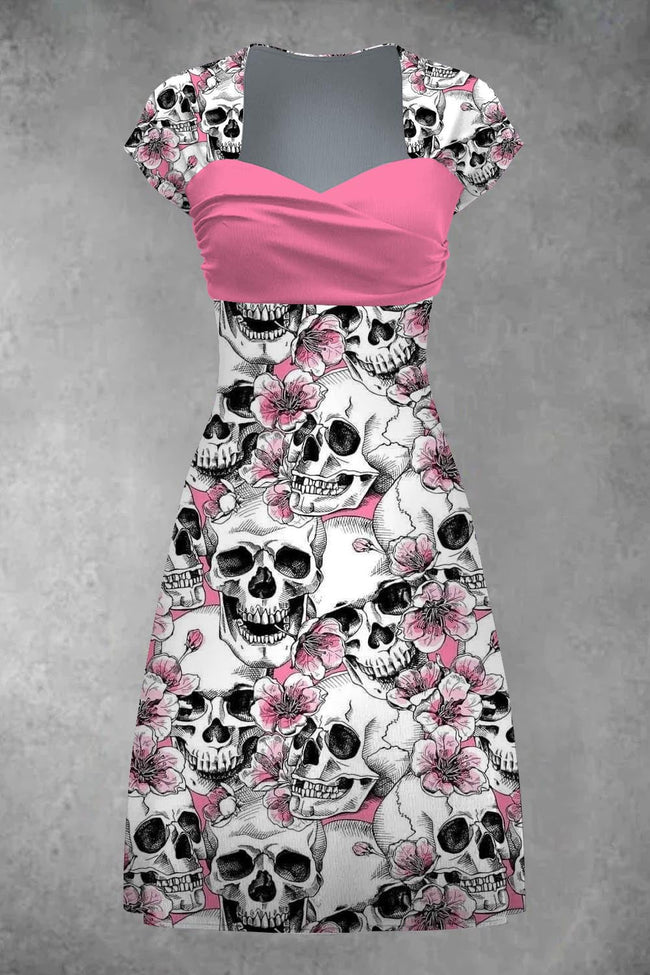 Women's Casual Art Punk Cartoon Skull High Waist Midi Dress