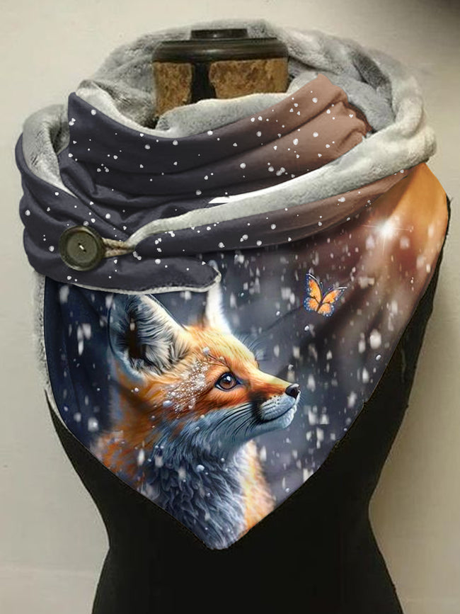 Fox Butterfly Art Winter Casual Wrap Scarf