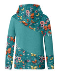 Women's Simple Patchwork Floral Print Loose Hoodie