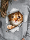 Crew Neck Regular Fit Cat Casual Sweatshirt