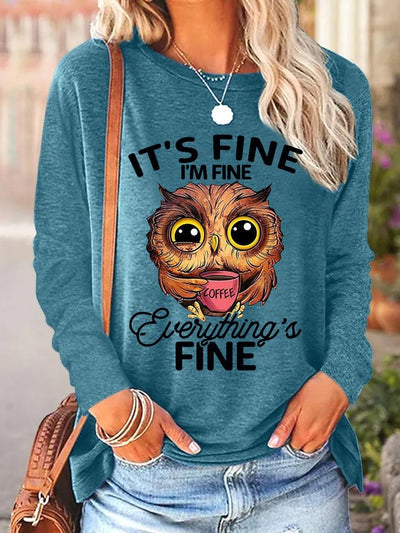 It's Fine I Am Fine Owl Text Letters Top