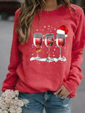 Christmas Wine Glasses Women's Casual Abstract Crew Neck Sweatshirts