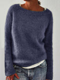 Damen Schlicht Strickpullover Lässige Gestrickter Langarm Rundhals Strickpullover