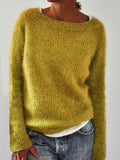 Damen Schlicht Strickpullover Lässige Gestrickter Langarm Rundhals Strickpullover