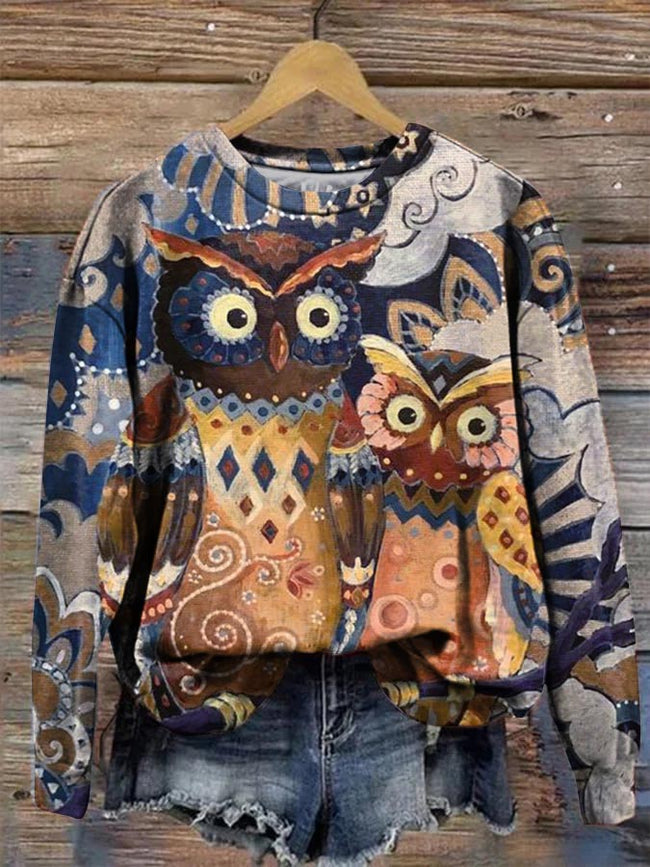 Women's Owl Long Sleeve Crewneck Sweatshirt