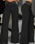 Overlap Waist Textured Flared Pants