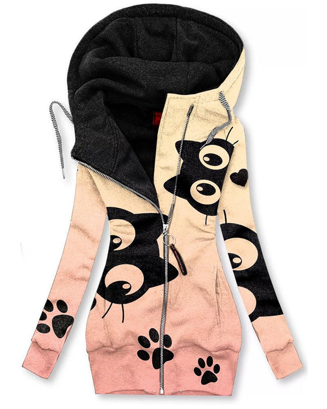 Women's Vintage Cartoon Cat Print Hoodie