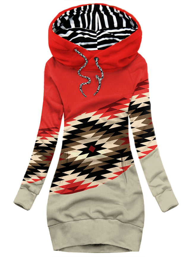 Women's Geometric Contrast Hoodie-1025-01