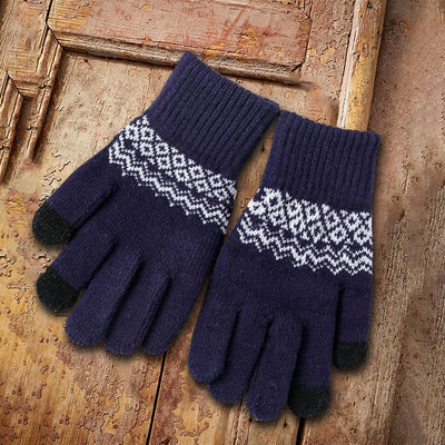 Men's Knitted Plush Thickened Warm Wave Gloves