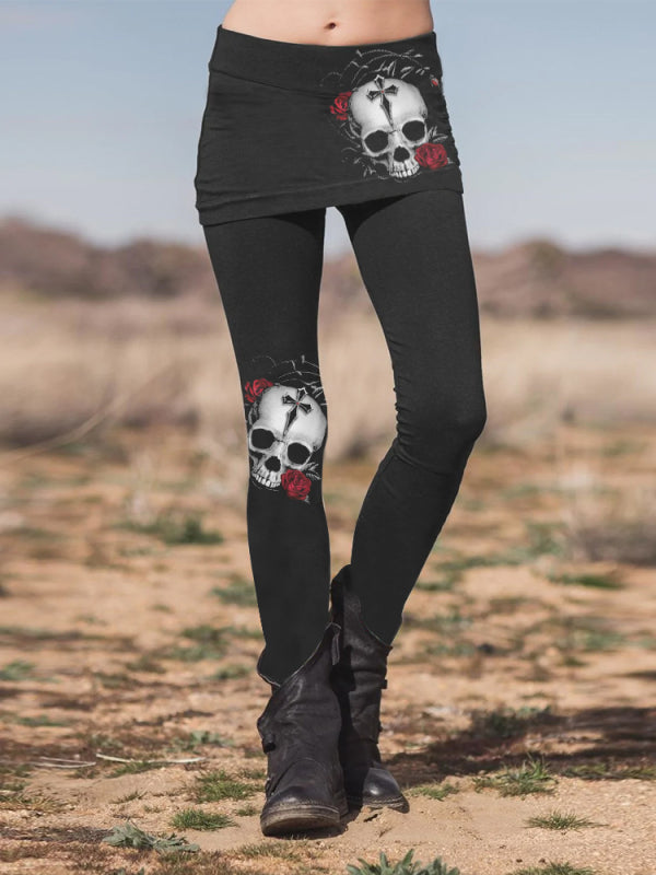 Punk printed double stitched irregular straight pants