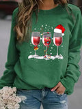 Christmas Wine Glasses Women's Casual Abstract Crew Neck Sweatshirts