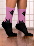 Schwarz Katze Kopf Farbe Matching Lässig Socken