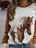 Colorblock Horse Print Long Sleeve Sweatshirt