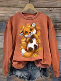 Women's Fun Maple Leaf Fox Printed Sweatshirt