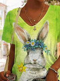 V-Ausschnitt OSTERN Hase Lässig Weit T-Shirt