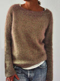 Damen Schlicht Strickpullover Lässige Gestrickter Langarm Rundhals Strickpullover