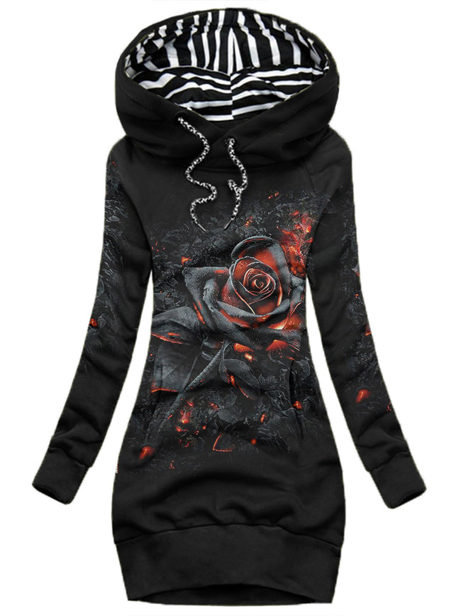 Women's Daily Vintage Flowers Print Hoodie