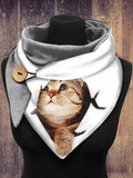 Casual White Cat Wearing Wall Pattern Triangle Scarf Autumn Winter Warm Scarf Accessories