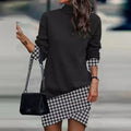 Women's Long-sleeved Turtleneck Irregular Print Dress-1120502