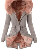 Farbblock Fluff/Granular-Fleece-Stoff Weit Teddy Jacke