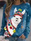 Women's Funny Christmas Alpaca Print Casual Round Neck Long-Sleeved Sweatshirts