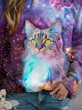 Weit Katze Rundhals Raglan Ärmel Lässig Sweatshirt