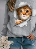 Crew Neck Regular Fit Cat Casual Sweatshirt