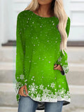 Christmas Long Sleeve Crew Neck Printed Top T-shirt TUNIC