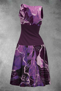 Women's Summer Purple Floral Sleeveless Midi Dress