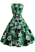 Women'S Printed Panda Print Sleeveless Green Dress