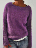 Damen Schlicht Strickpullover Lässige Gestrickter Langarm Rundhals Strickpullover