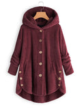 Cozy Fleece Hooded Sherpa Coat Symmetrical Button Teddy Bear Coats