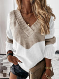 Long Sleeve V Neck Casual Cotton-Blend Sweater