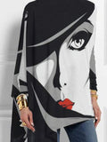 Fashion High Neck Long Sleeve Face Print Irregular Top