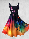 Women's Rainbow Gradient Two Piece Dress With Pocket