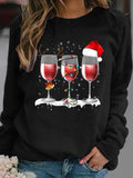 Christmas Wine Glasses Women's Casual Abstract Crew Neck Sweatshirts