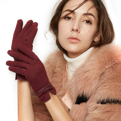 Ladies Cashmere And Sheepskin Knitted Warm Gloves