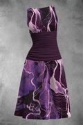 Women's Summer Purple Floral Sleeveless Midi Dress